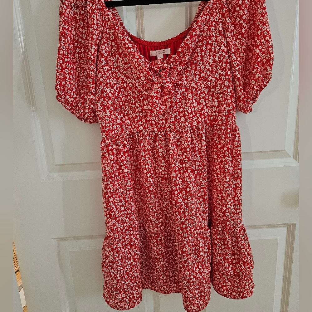 Lauren Conrad Red And White Floral Midi Dress Perfect For Spring & Summer